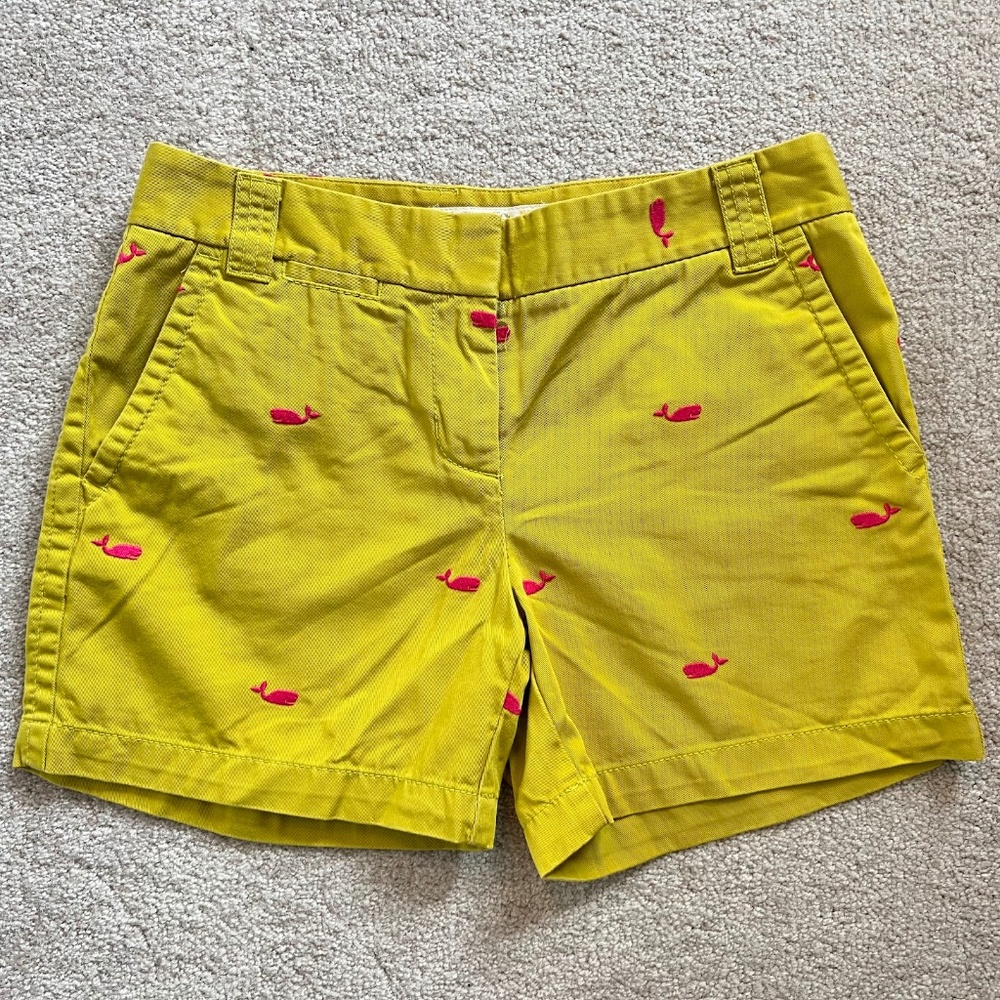 J. Crew Classic 4.5” Chino Whale Critter Shorts Mustard Yellow Size 2